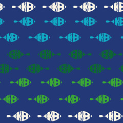 Colorful fishes horizontal seamless repeat pattern print background