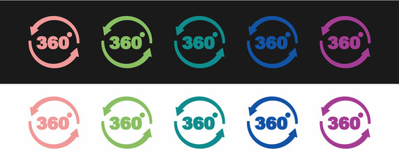 Set 360 degree view icon isolated on black and white background. Virtual reality. Angle 360 degree camera. Panorama photo. Vector