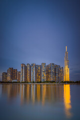 Beautiful night sky view at Landmark 81 is a super tall skyscraper in center Ho Chi Minh City,...