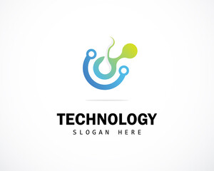 technology logo creative molecule design science lab education concept
