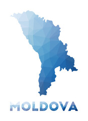 Low poly map of Moldova. Geometric illustration of the country. Moldova polygonal map. Technology, internet, network concept. Vector illustration.
