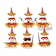 Cool cowboy red confetti trumpet cartoon character with a cute hat