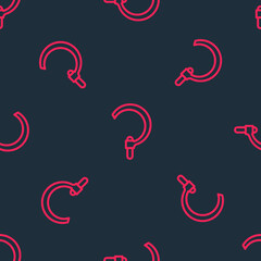 Red line Sickle icon isolated seamless pattern on black background. Reaping hook sign. Vector