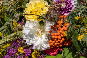 Traditional bouquet of flowers, herbs and fruits that are the symbol of summer