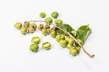 Ripe Actinidia arguta or kiwi isolated on white background