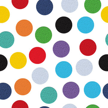 Pattern with multi colored textured circles on a white background.