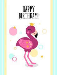 Flamingo Birthday Card with a crown