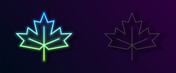 Fototapeta na wymiar Glowing neon line Canadian maple leaf icon isolated on black background. Canada symbol maple leaf. Vector