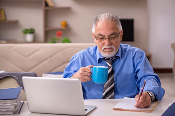 Fototapeta premium Old male employee working from home during pandemic