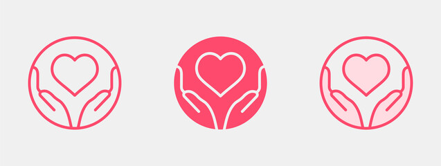 Heart in hands icon. Nonprofit, justice, organization logo template. Vector illustration.