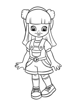 Little girl doll jumpsuit illustration coloring