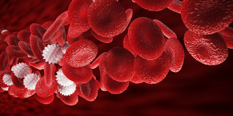 Red and White Blood Cells Vein Medicine science concept. 3d Render illustration