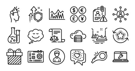 Speech bubble, Whistle and Search employee line icons set. Secure shield and Money currency exchange. Motherboard, Brand ambassador and Loyalty points icons. Vector