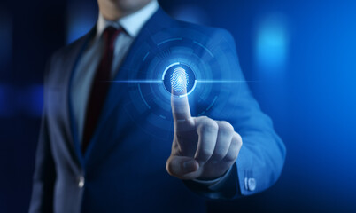 Fingerprint scan provides security access with biometrics identification. Business Technology...