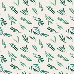 Mistletoe seamless pattern, Winter holidays background, digital paper, green leaves