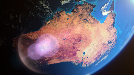 Cinematic space view of red Australia, realistic planet Earth rotation in cosmos