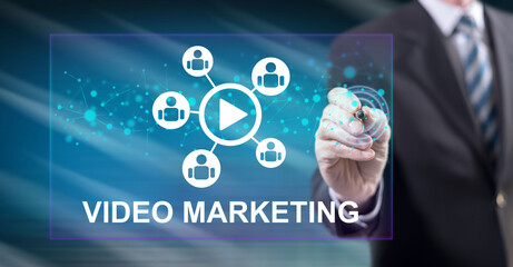 Man touching a video marketing concept