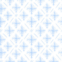 Seamless winter pattern with fluffy snowflakes. Snow vector background