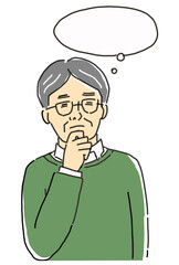 Illustration of an elderly man thinking