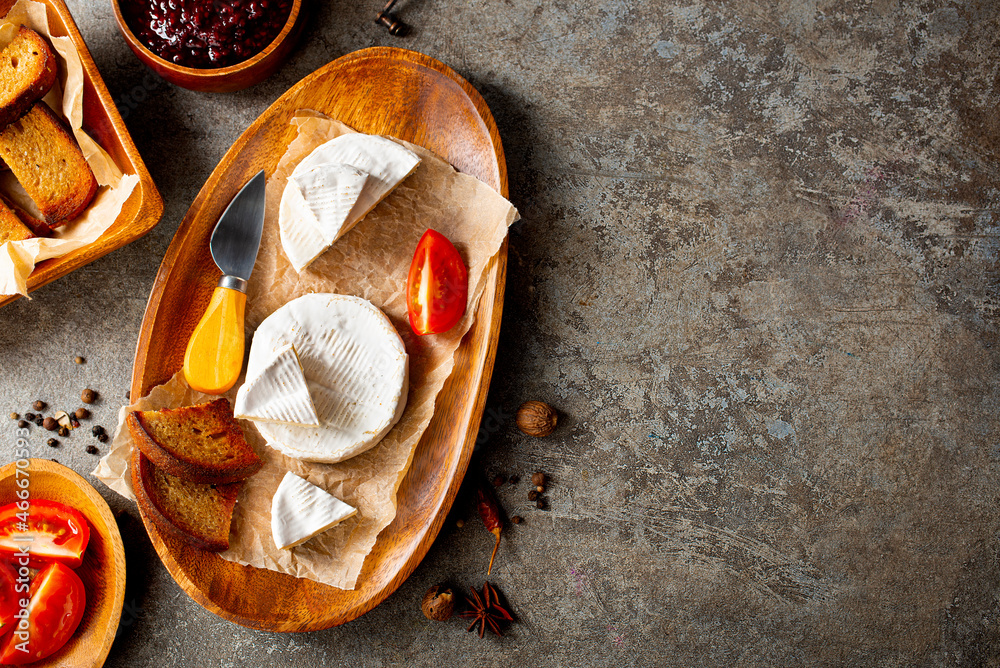 Canvas Prints camembert cheese. round brie or camambert cheese. selective focus