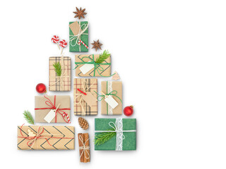 Christmas concept - a Christmas tree made of Christmas presents
