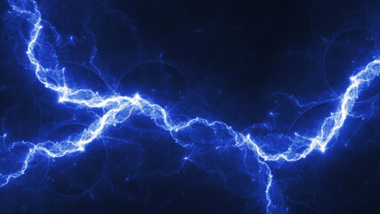 Blue fractal lightning background, electrical abstract