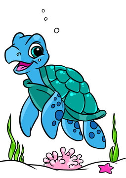 Little sea turtle illustration character