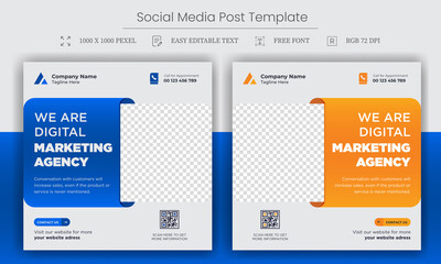 Digital Marketing agency social media post template. Social media ads vector templates fully editable, advertising design, digital marketing and corporate social media Instagram post and web banner
