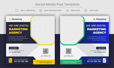 Digital Marketing agency social media post template. Social media ads vector templates fully editable, advertising design, digital marketing and corporate social media Instagram post and web banner
