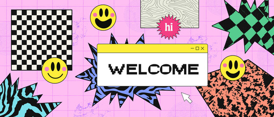 Abstract Cute Geometric Shapes Background. Welcome Banner Vector Design.
