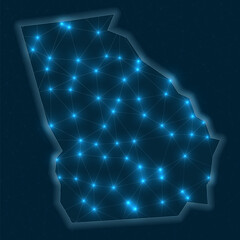 Georgia network map. Abstract geometric map of the US state. Digital connections and telecommunication design. Glowing internet network. Cool vector illustration.