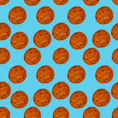 Obraz premium sweet homemade cookies with chocolate chips isolated on background, levitation of sweets and baking concept
