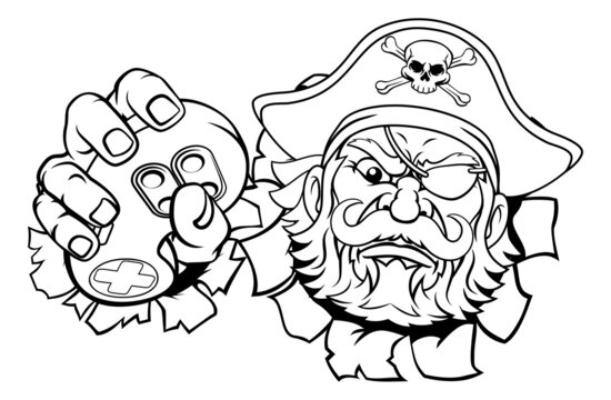Pirate Gamer Video Game Controller Mascot Cartoon