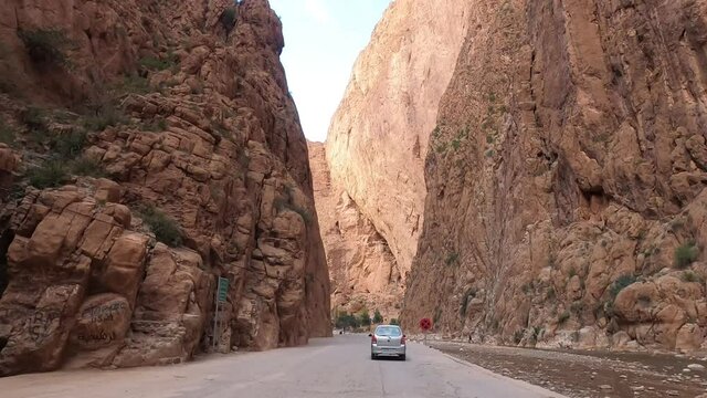 POV driving in the Todra Gorges, famous landmark in Morocco for Climbers