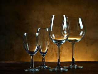 wine glasses on a shade light  background