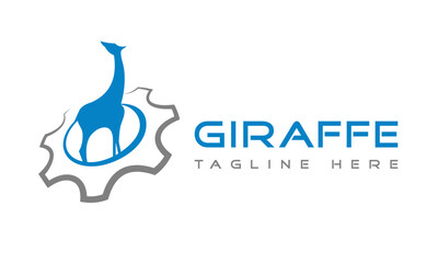 Giraffe With Gear - Animal Technology Logo Design Vector Icon Illustrations.