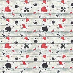 Alice in Wonderland cute watercolor objects set seamless pattern