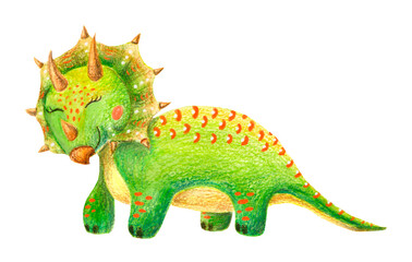 triceratops watercolor character colored dinosaur