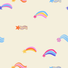 Seamless pattern of cute stars with rainbow tail.