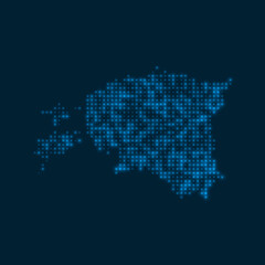 Estonia dotted glowing map. Shape of the country with blue bright bulbs. Vector illustration.