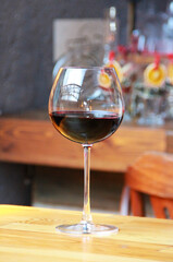 glass goblet with red wine 