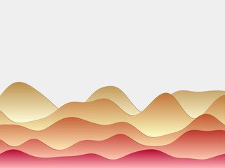 Abstract mountains background. Curved layers in yellow and orange colors. Papercut style hills. Powerful vector illustration.