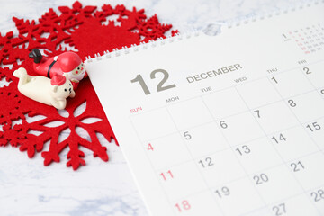 12月のカレンダー　クリスマスイメージ