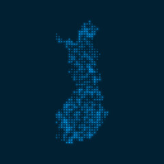 Fototapeta premium Finland dotted glowing map. Shape of the country with blue bright bulbs. Vector illustration.