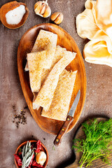 Fish fillet on a woodentray. white fish prepare for cooking