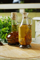 Fototapeta na wymiar Olive oil and vinegar bottles