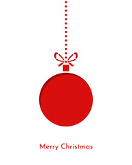 Simple greeting card with red christmas ornament silhouette. Template for laser cut.