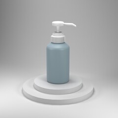 hand sanitizer bottle on gray background. Scene for health or medical background. 3D render.