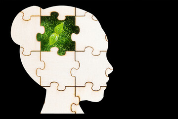 Female head shaped puzzle with a plant piece