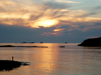 Sunset orange sky and sea ibiza